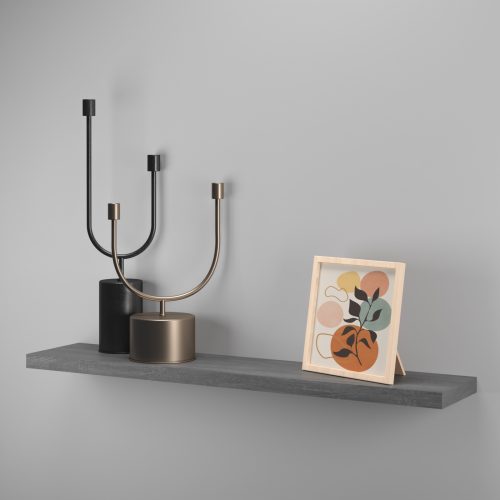 Flexi Storage Decorative Shelving Floating Shelf Ash Oak 1200 x 240 x 38mm fitted on wall with decorations on top
