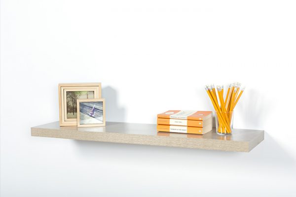 Flexi Storage Decorative Shelving Floating Shelf Oak 900 x 240 x 38mm fitted on wall with decorations on top