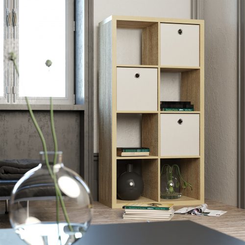 Flexi Storage Clever Cube 2 x 4 Cube Oak Storage Unit fitted with Inserts and in living room