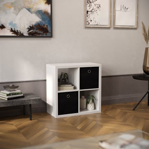 Flexi Storage Clever Cube Premium Fabric Insert Ember Black fitted in Clever Cube 2x2 Unit White in a living room