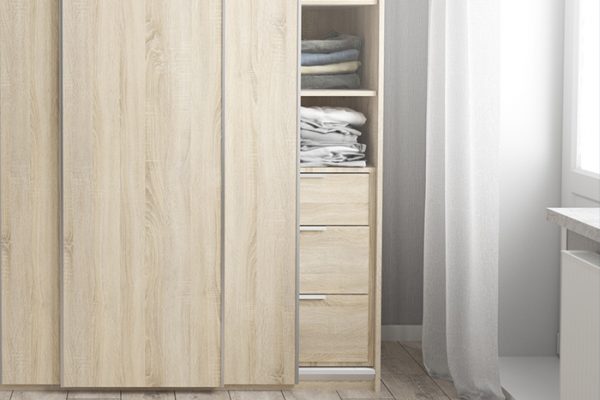 Flexi Storage Wardrobe Sliding Wardrobe 3 Drawer Insert Oak in bedroom fitted in 3 Door Frame Oak