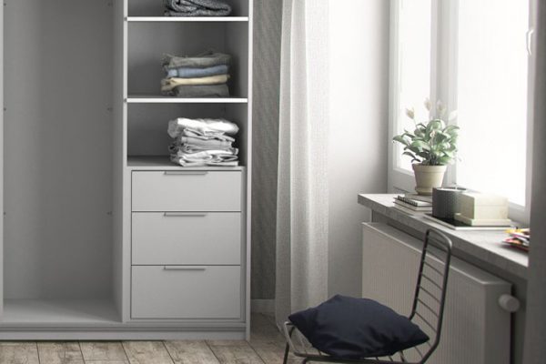 Flexi Storage Wardrobe Sliding Wardrobe 3 Drawer Insert White in bedroom fitted on 3 Door Frame White