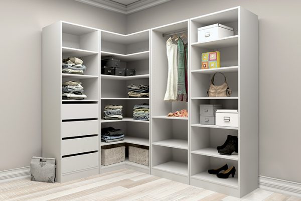 Flexi Storage Wardrobe Walk-In Wardrobe 6 Shelf Corner Unit diagram showing footprint dimensions