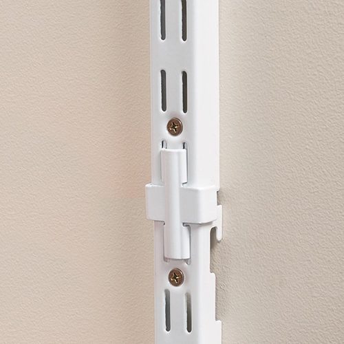 Flexi Storage Home Solutions Double Slot Wall Strip Joiners White installed on wall with Double Slot Wall Strips joined
