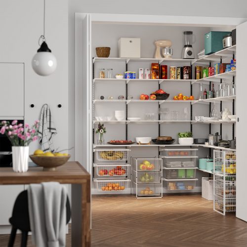 Flexi Storage Home Solutions Full Width Wire Basket 2 Runner 185mm in a pantry