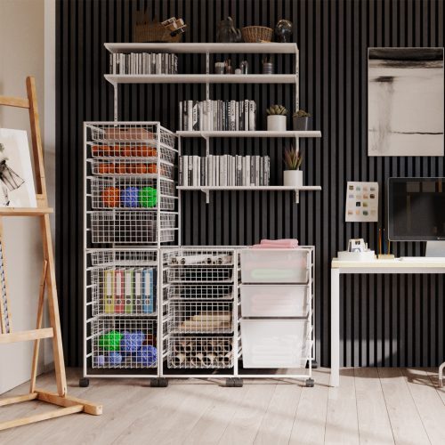 Flexi Storage Home Solutions Full Width Mesh Basket 3 Runner 285mm fitted to Sliding Basket Frame in a office