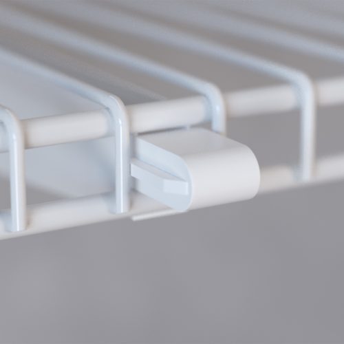Flexi Storage Home Solutions Wire Shelf Bracket Nose End Cover White fitted over end of Wire Shelf Bracket