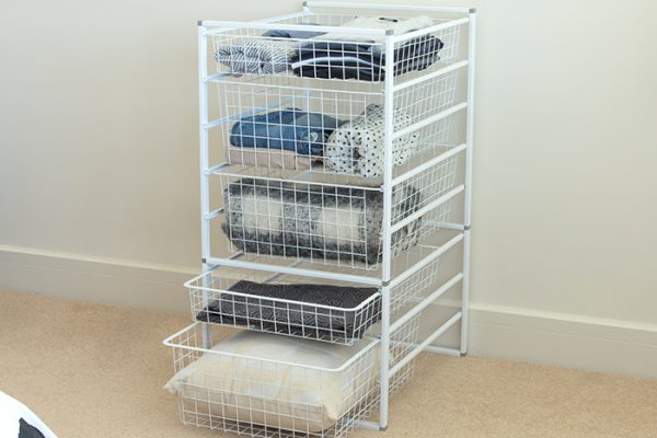 Flexi Storage Home Solutions 8 Runner Kit With Baskets White constructed and used as clothes storage