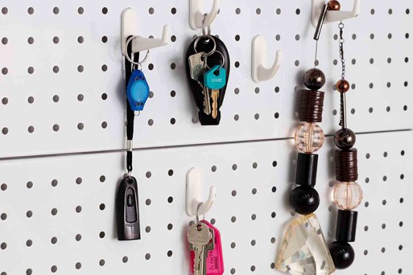 Flexi Storage Home Solutions Pegboard Hooks Large White fitted to Home Solutions Pegboard with various items hanging