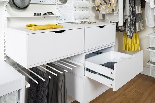 Flexi Storage Home Solutions Single Drawer Unit White fitted in a wardrobe setup