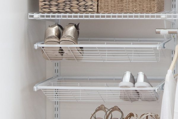 Flexi Storage Home Solutions Sliding Shoe Rack For Flats White fitted in a wardrobe setup