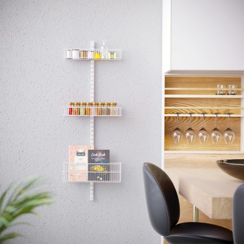Flexi Storage Home Solutions Large Deep Storage Basket White fitted on Double Slot Wall Strip and used for pantry storage