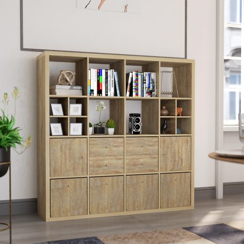 Flexi Storage Clever Cube Timber Insert Divider Oak installed in Flexi Storage Clever Cube Unit