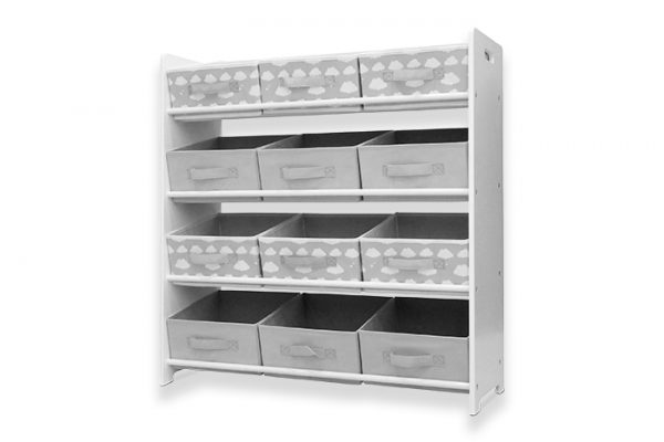 Kids 3x4 White Fabric Storage Unit With 12 Inserts Grey Clouds isolated