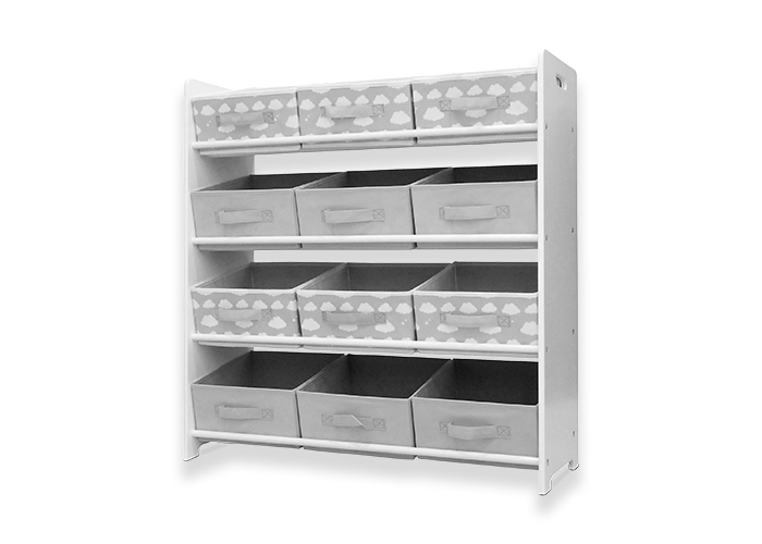 Kids 3×4 White Fabric Storage Unit With 12 Inserts Grey Clouds
