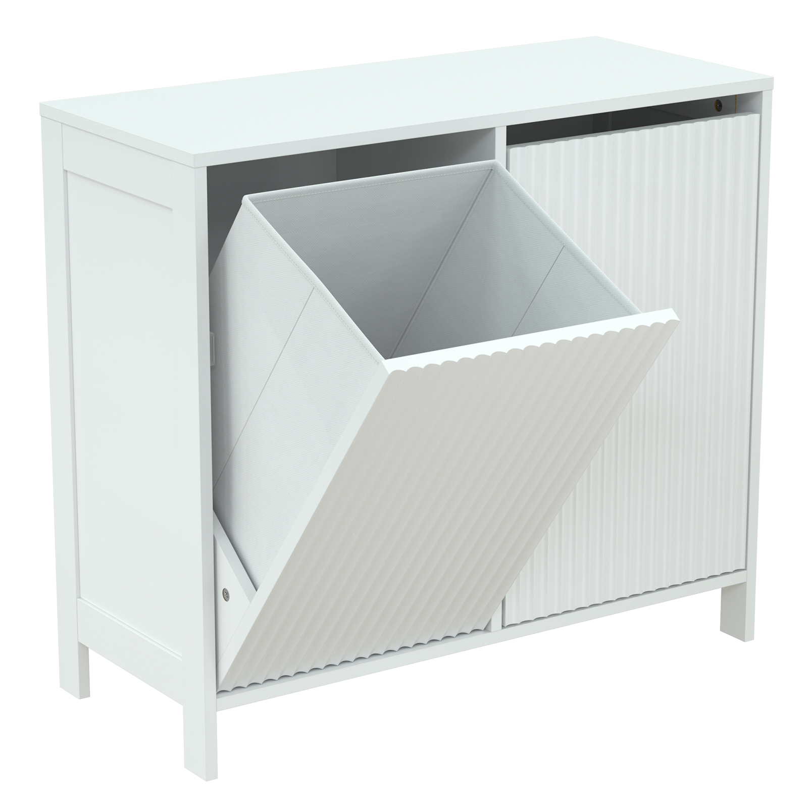 White Corrugated 2 Door Laundry Clothes Hamper