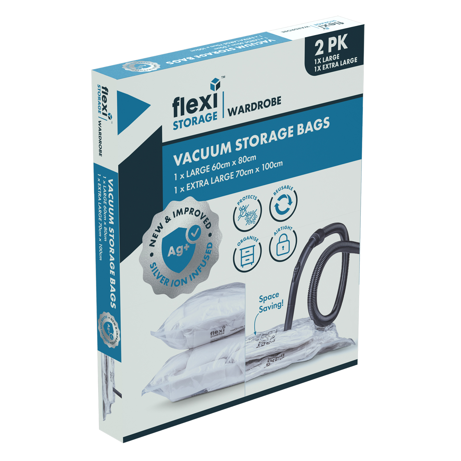 Silver-Infused Vacuum Storage Bag 2PK Large & Extra Large