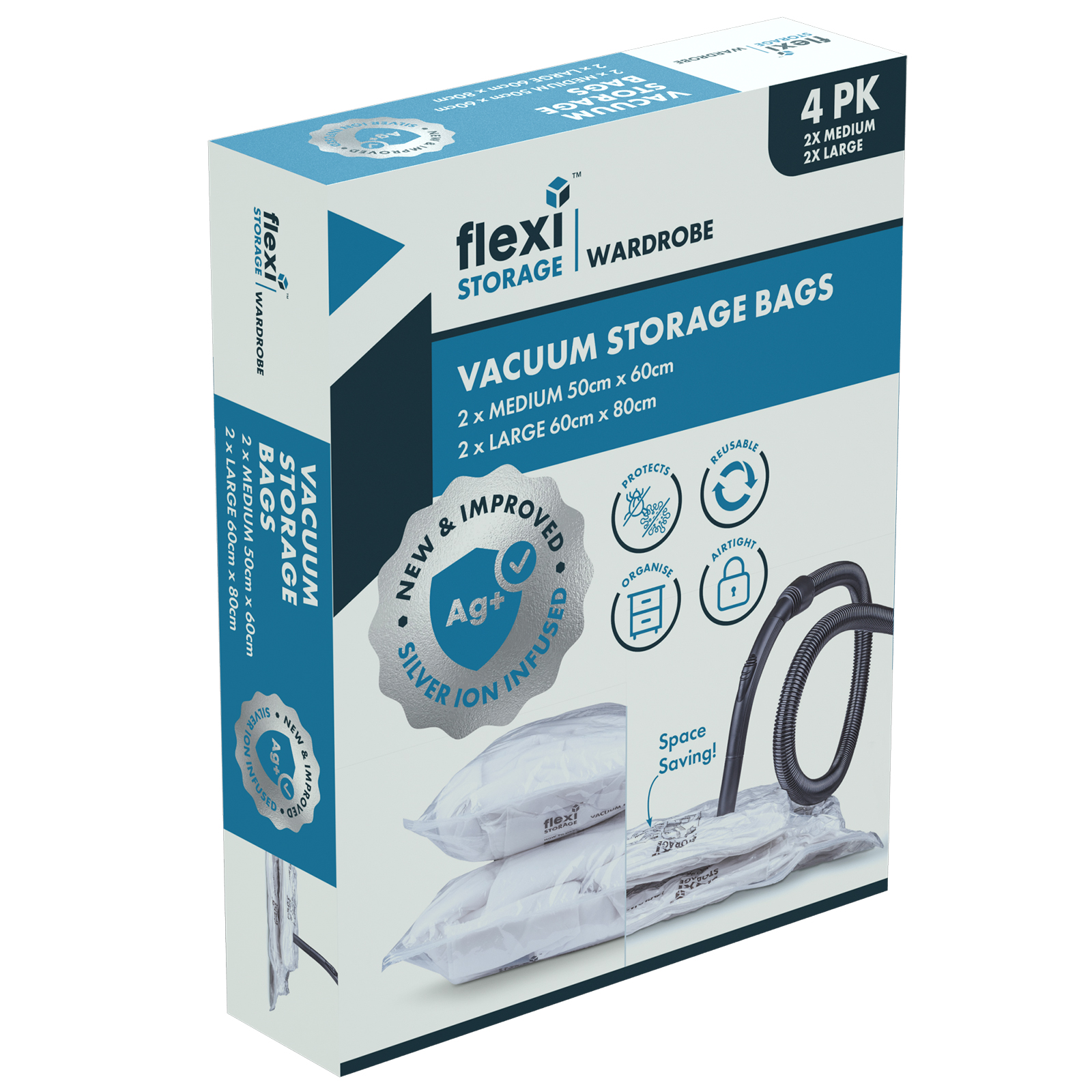 Silver-Infused Vacuum Storage Bag 4PK Medium & Large